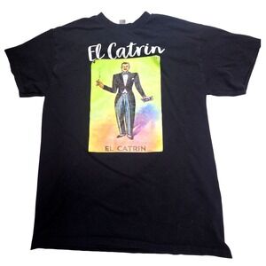 Gildan El Catrin Loteria Mexican Bingo Graphic T-Shirt Mens Medium Black Cotton